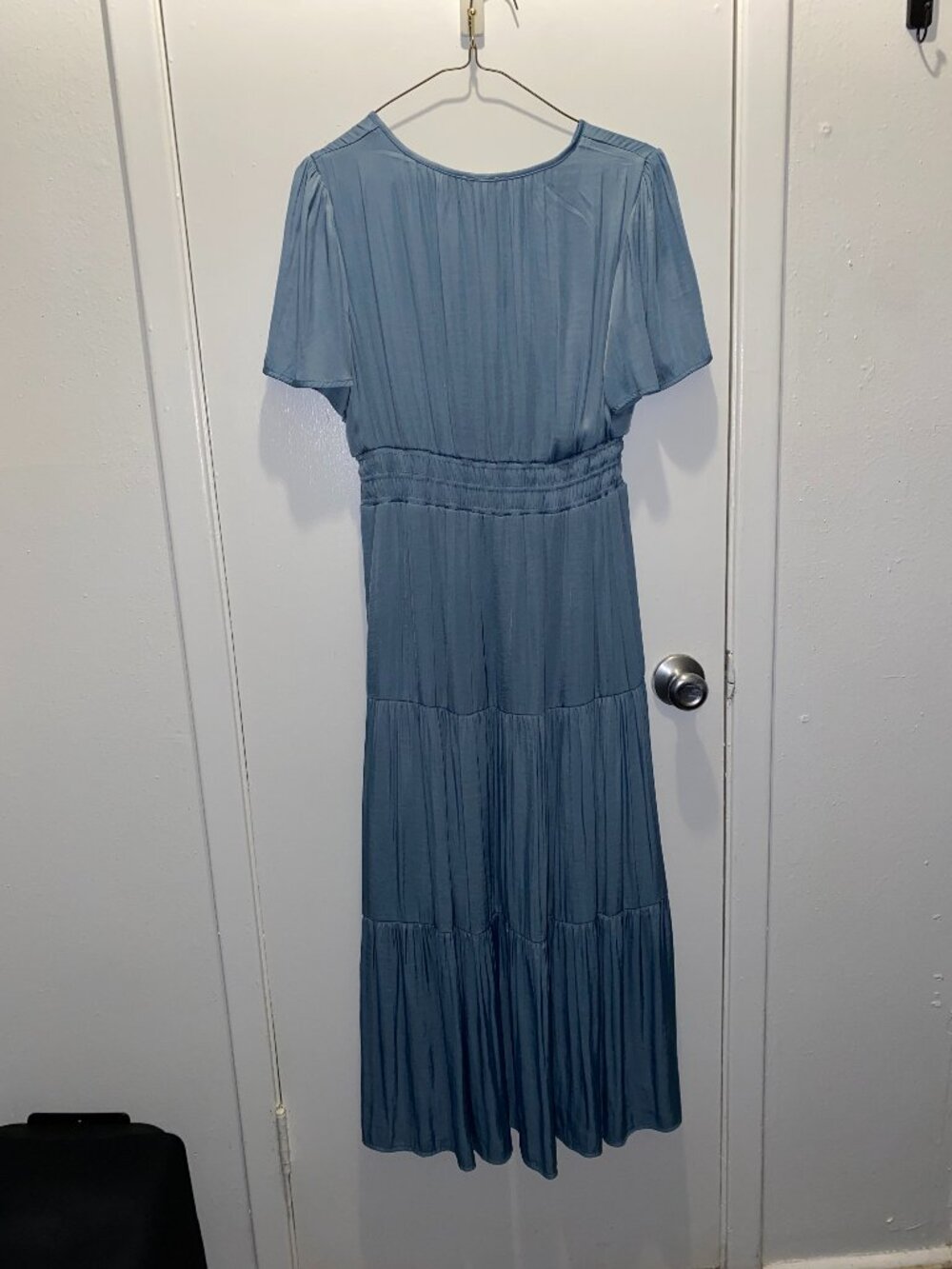 Blu Pepper dusty blue tiered silk midi dress, medium size, good condition